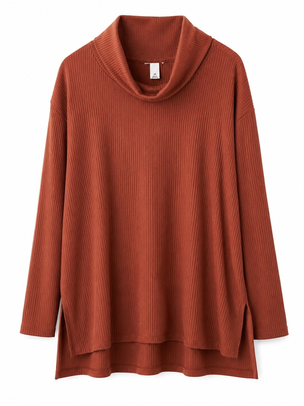 Ava & Viv Plus Size 4X Rust Ribbed Cowl Neck Tunic